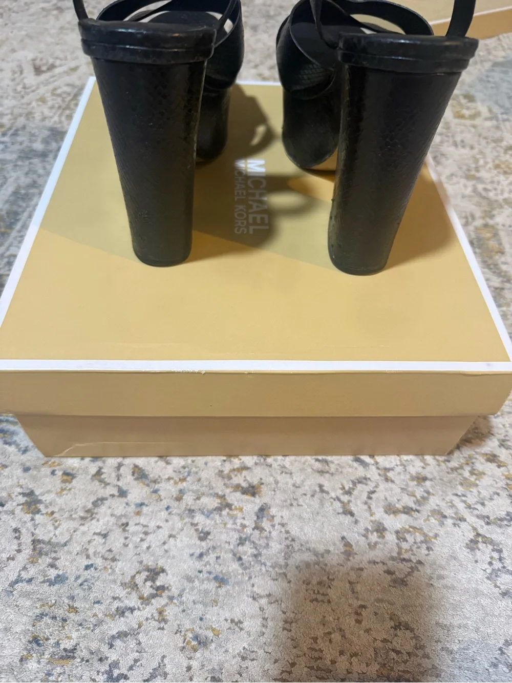 Michael Kors Black Textured Leather Platform Slingback Sandals - Picture 5 of 5
